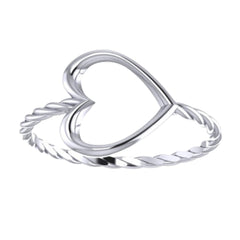 Anel de Prata 925 Coração Vazado Vertical - Joias Prata Viva