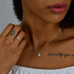 Anel Solitário de Prata 925 Zircônia Largo