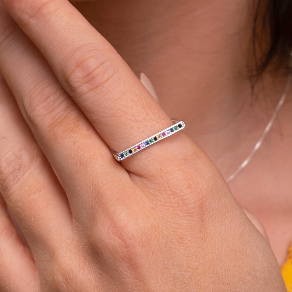 Anel Quadrado Cores de Prata 925 - Joias Prata Viva