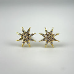 Estrela Cravejado - Brincos Banho de Ouro 18K