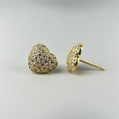 Coração Cravejado - Brincos Banho de Ouro 18K