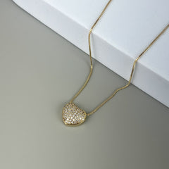 Colar Banhado a Ouro Coração Cravejado