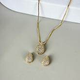 Colar e Brincos Banhados a Ouro 18k Gotas Cravejadas