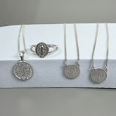 São Bento Proteção Divina - Escapulário, Colar e Anel em Prata 925