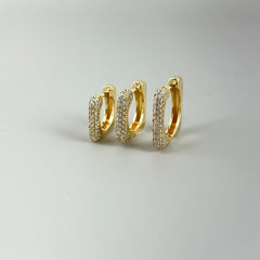 Quadrado Cravejado (Trio) - Brincos Banho de Ouro 18K