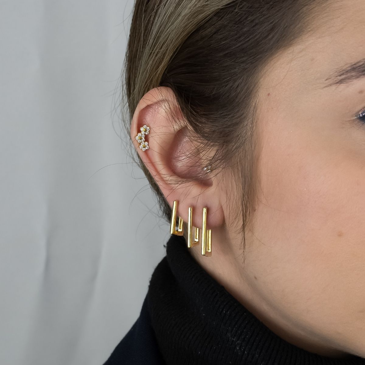 Retangular Articulado (Trio) - Brincos Banho de Ouro 18K