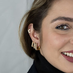 Quadrado Cravejado (Trio) - Brincos Banho de Ouro 18K