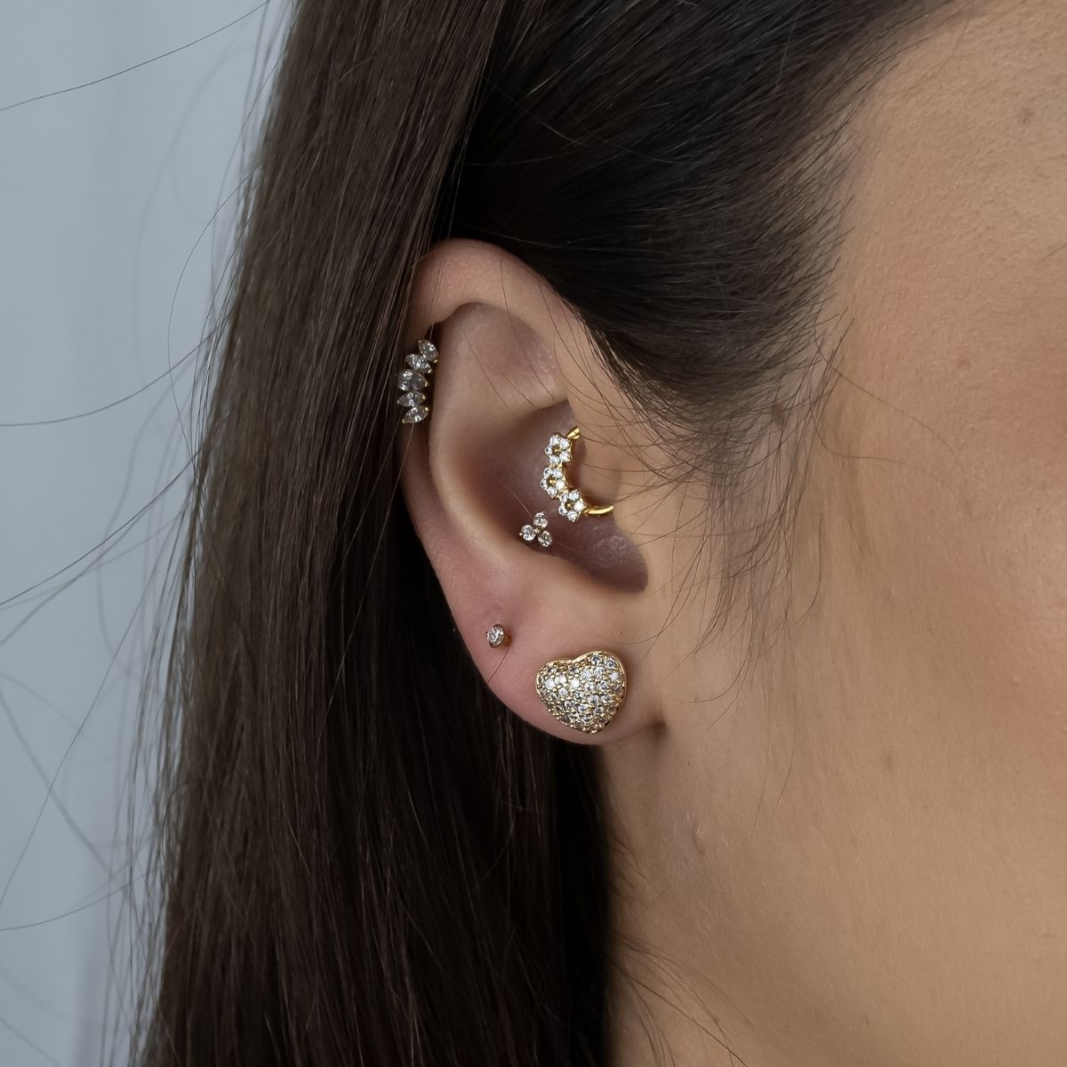 Colar e Brincos Banhados a Ouro 18k Corações Cravejados