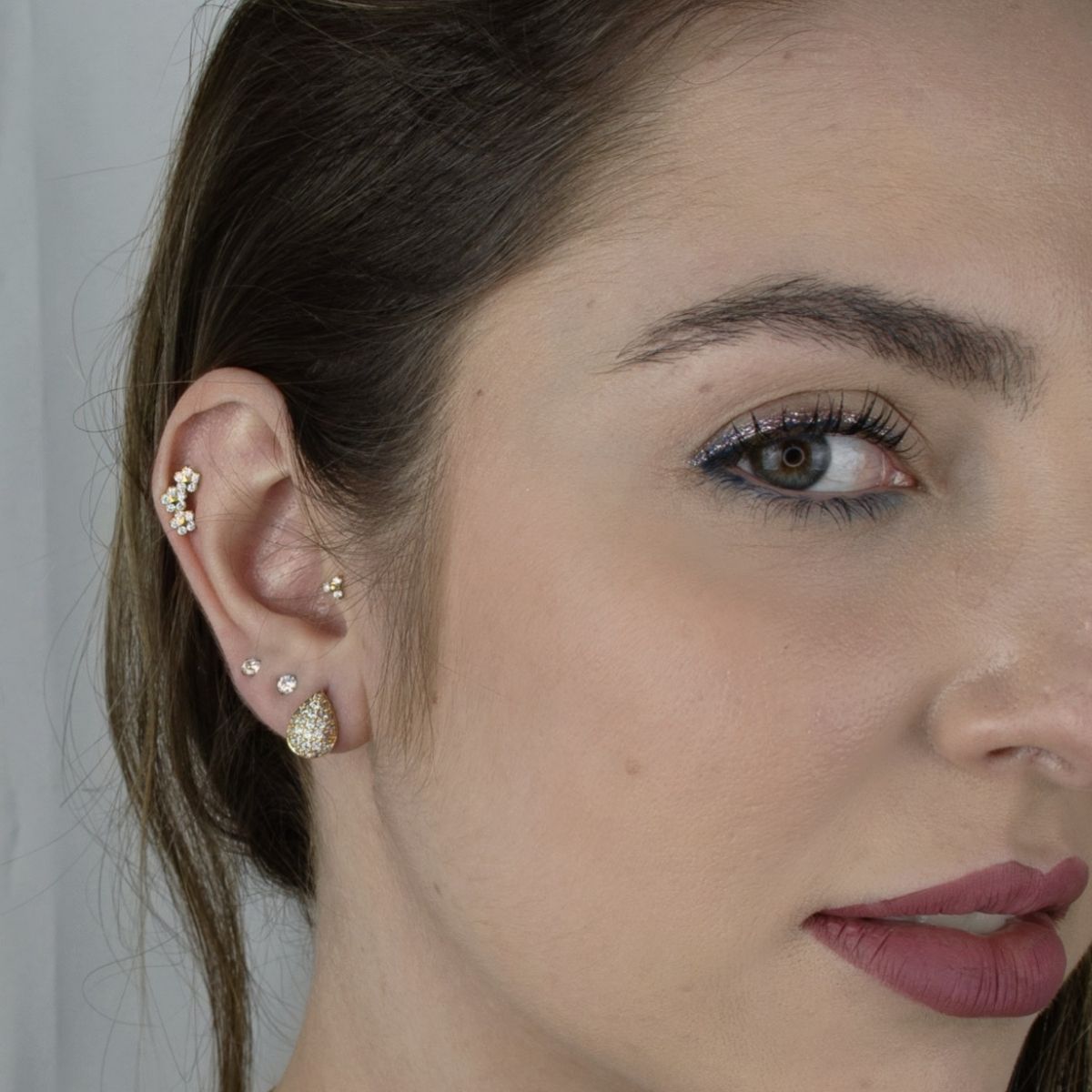 Colar e Brincos Banhados a Ouro 18k Gotas Cravejadas