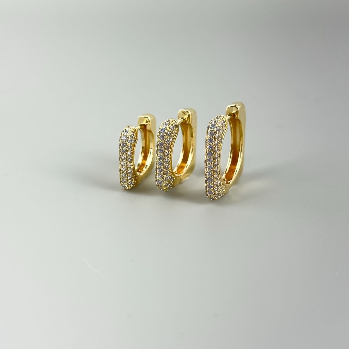 Quadrado Cravejado (Trio) - Brincos Banho de Ouro 18K